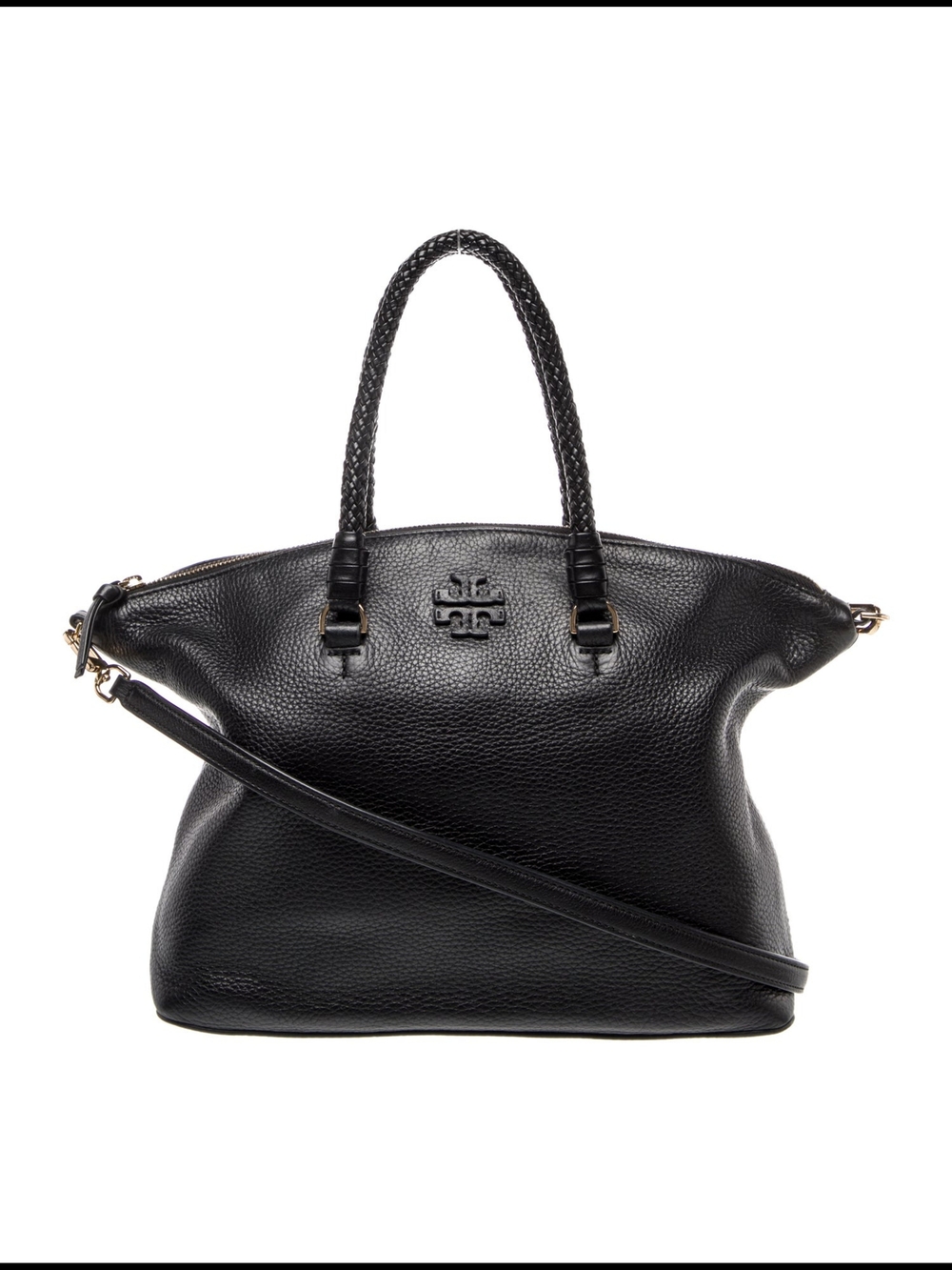 Tory Burch Black Pebbled Leather Tote with Braided Handles